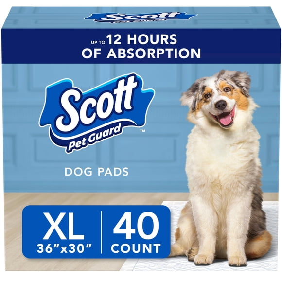 Scott Pet Guard Dog Pads - Dog Training Pee Pads for Puppies, Medium & Large Dogs - Up to 12 Hour Absorbent Odor Control - Easily Disposable Dog Pee Pads - Size XL - 30" x 36"