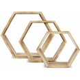 thumbnail image 1 of 3pcs Natural Wood Hexagonal Floating Shelves Creative Wall Mounted Home Decor, 1 of 8