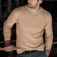 thumbnail image 2 of UVEASISHA Men's Solid Ribbed Knit Sweater Fall Winter Casual Regular Fit Pullover Tops Knitted Round Neck Raglan Sleeve Jumpers Cozy Sweaters for Men 2025 Fall Savings Beige XL, 2 of 7
