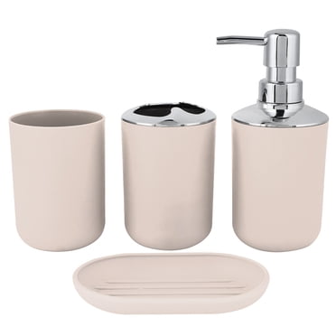 Distributeurs de Savon pour Comptoir de Salle de Bain Ensemble d'Accessoires de Salle de Bain 4 Pcs avec Pompe Distributrice de Savon, Porte-Brosse à Dents, Gobelet et Porte-Savon Distributeurs de Savon pour Comptoir de Salle de Bain