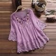 thumbnail image 1 of TIMIFIS Womens Round Neck Short 3/4 Sleeve Floral Print Asymmetric Hem Shirt Tops, 1 of 5