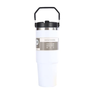 Lipstore Gobelet de Voyage 30oz avec Poignée, Étanche, pour Femmes et Hommes, Isolé sous Vide, Blanc