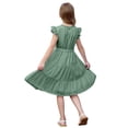 thumbnail image 4 of XIMIN Robe d'Été Décontractée Élégante à Col Rond pour Préadolescentes, Robe Quotidienne à Manches Courtes à Cap, Robe de Couleur Unie, Robe Formelle à Manches à Volants, Robes Trapèze avec Ceinture, Robe de Fête Évasée à Taille Haute, 4 of 5