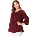 thumbnail image 2 of GRACE & GRANDEUR Hauts Décontractés Unis à Manches Raglan pour Femmes Grande Taille Bourgogne 2X, 2 of 6