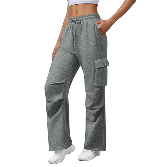 Brnmxoke Sweat Cargo Pants for Women Casual Baggy Loose Elastic Drawstring Pant Wide Leg Athletic Jogger Palazzo Trousers with Multi Pockets Dark Gray,S