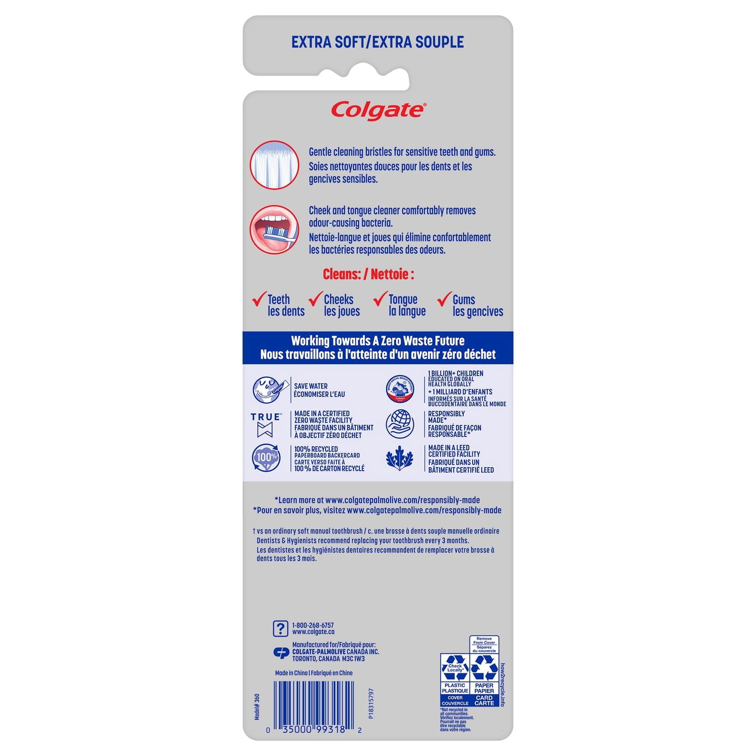 Brosse à dents extra souple Colgate 360 Sensitive Pro-Relief - paquet de 4