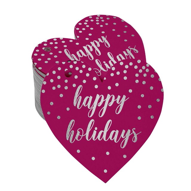 Inkdotpot Real Silver Foil Happy Holiday Tags Favor Hang Paper Tags 100 Pieces