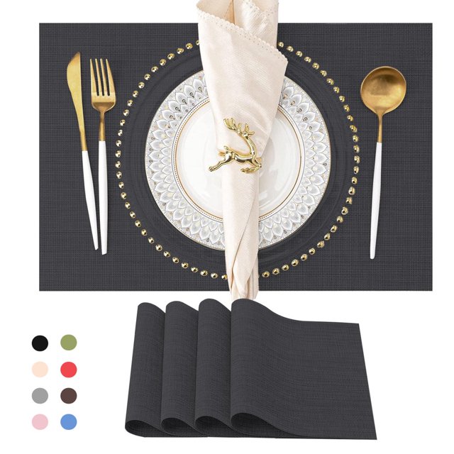SUTENGDA Sets de Table Tissés Croisés pour Table à Manger en Vinyle PVC Ensemble de 4 12x18 Pouces Jaune
