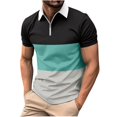 thumbnail image 2 of Chemises pour Hommes, Mode Homme Décontractée Couleur Unie Fermeture Éclair Manches Courtes Col Rabattu Blouse, 2 of 6