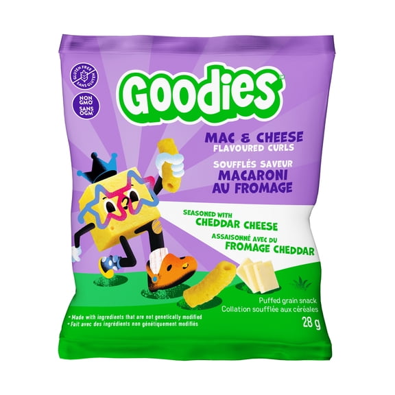 Goodies Mac & Cheese Flavoured Curls. Gluten free puffed snack perfect for lunchboxes and on-the-go moments.