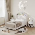 thumbnail image 3 of Bingirl Velvet Upholstered Twin Bed Frame with LED Lights, Beige Storage Headboard - Platform, Easy Assembly, 3 of 8
