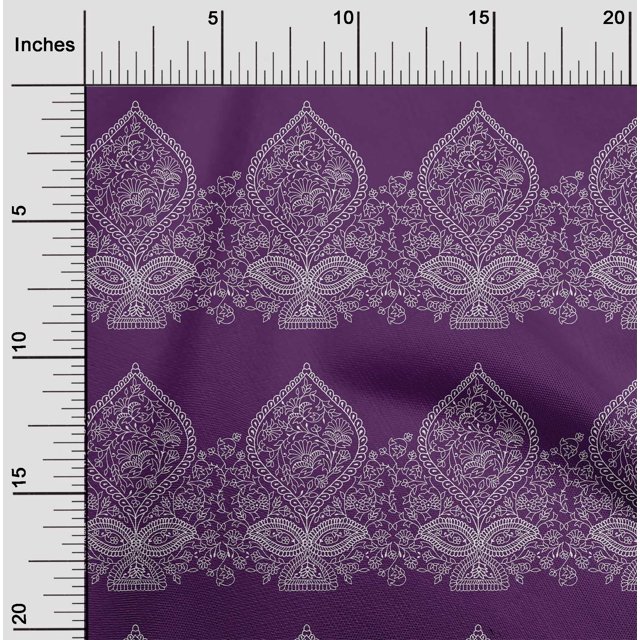 oneOone Cotton Cambric Fabric Leaves & Floral Block Printed Craft Fabric BTY 56 Inch Wide