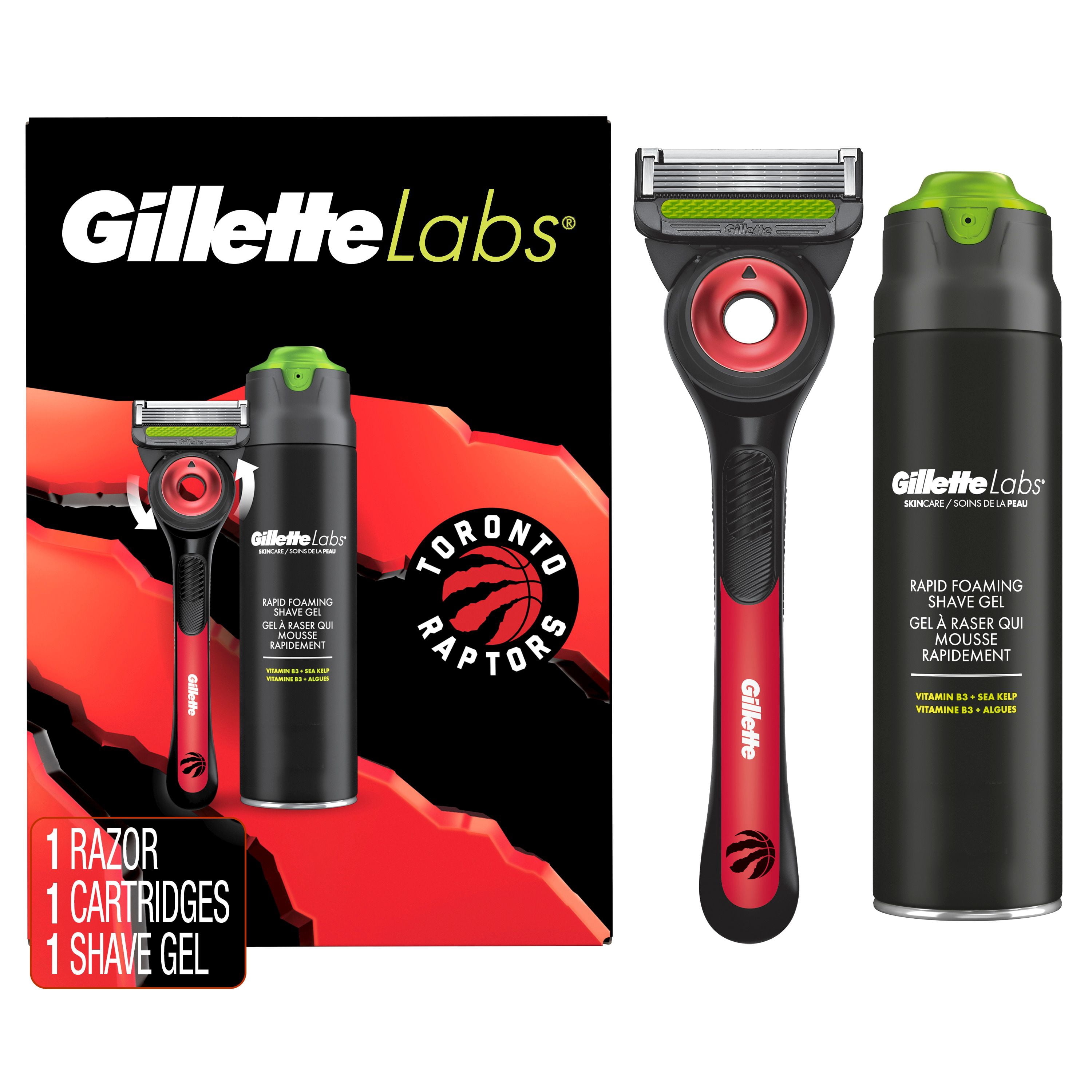Rasoir pour hommes Gillette Labs sous licence officielle des Raptors, 1 manche, 1 cartouche de rechangeel à raser
