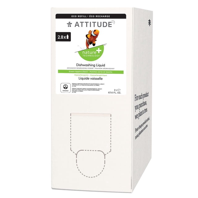 ATTITUDE nature+ technology, Liquide Vaisselle, Recharge, Pomme Verte & Basilic