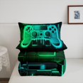 thumbnail image 4 of Green Teal Gaming Full Size Comforter Sets for Boys - Gamer Comforter Boys Full Size Bedding Set, Neon Lights Abstract Geometry Design Gamer Room Decor, 4 of 5