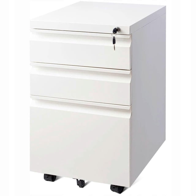 TygerClaw Classeur Mobile à Roulettes à 3 Tiroirs avec Serrure, Blanc, avec Construction en Acier Robuste et Fini Thermolaqué, Trois Tiroirs Incluant un Tiroir Supérieur Verrouillable avec Deux Clés, et Quatre Roulettes en nylon Absorbant les Chocs pour une Mobilité Fluide, Convient au Classement et à l'Organisation de documents au Bureau.