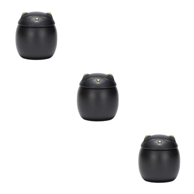 Baohd Large Capacity Ceramic Canisters Cute For Wide Application Sturdy And Durable Ceramics Cat Form Ceramic Tea Jars black 500ml 3Set