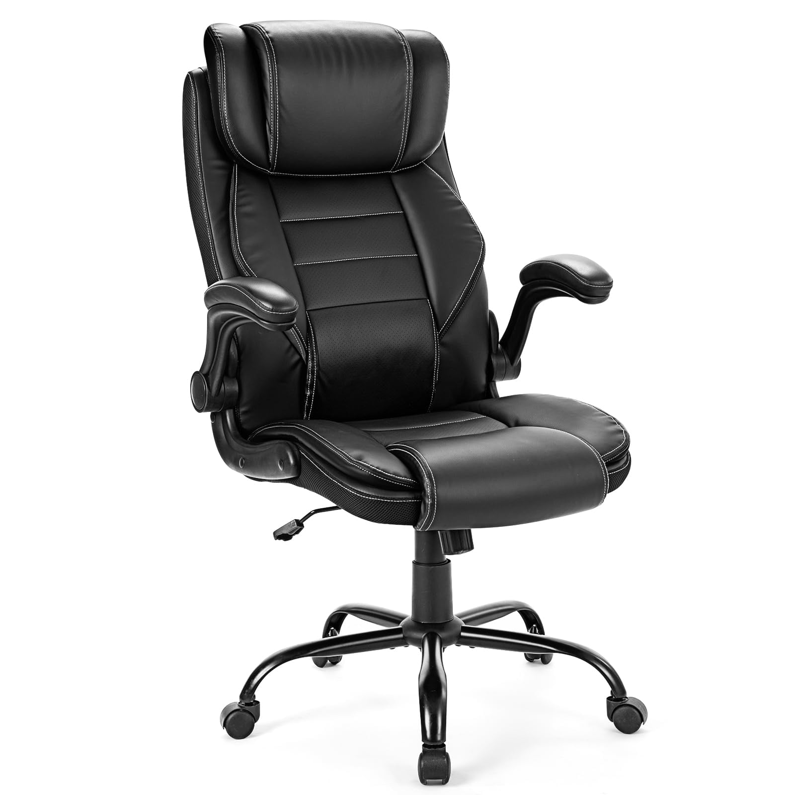 Executive Office Chair, PU Leather Office Desk Chair Design with Dual Spring Cushion, Black Ergonomic Back and Lumbar Support, Adjustable Headrest, Reclining Desk Chair for Home Office
