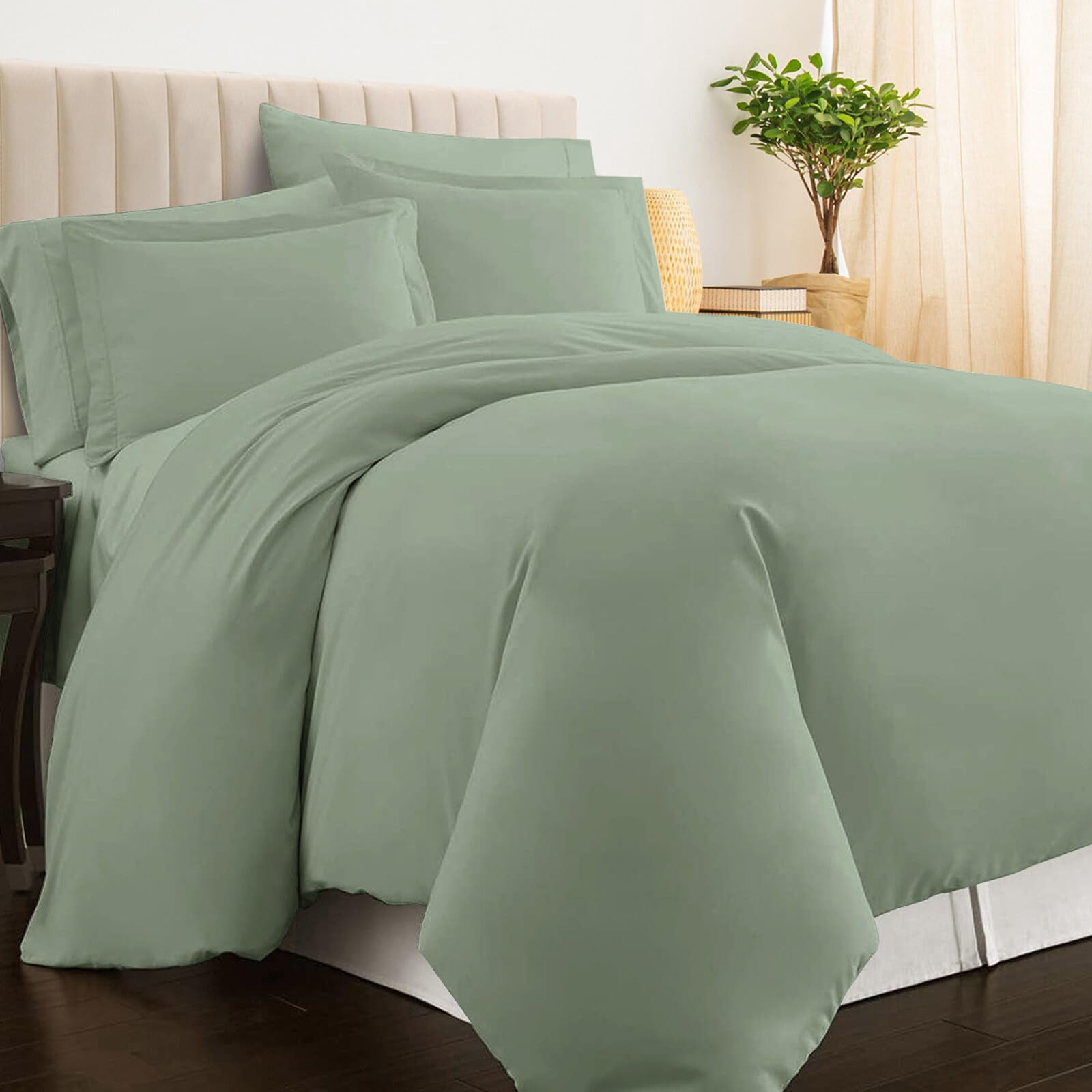 Pizuna Pure 100% Cotton King Duvet Cover Set Luxurious 400 Thread Count Long Staple Cotton Sateen Weave with Button Closure (Combed Sea Foam Cotton Duvet Cover King)
