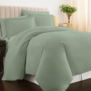 Pizuna Pure 100% Cotton King Duvet Cover Set Luxurious 400 Thread Count Long Staple Cotton Sateen Weave with Button Closure (Combed Sea Foam Cotton Duvet Cover King)