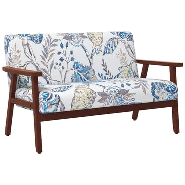 HOMCOM Loveseat Sofa Modern 2 Seater Couch with Rubber Wood Legs, Cream White