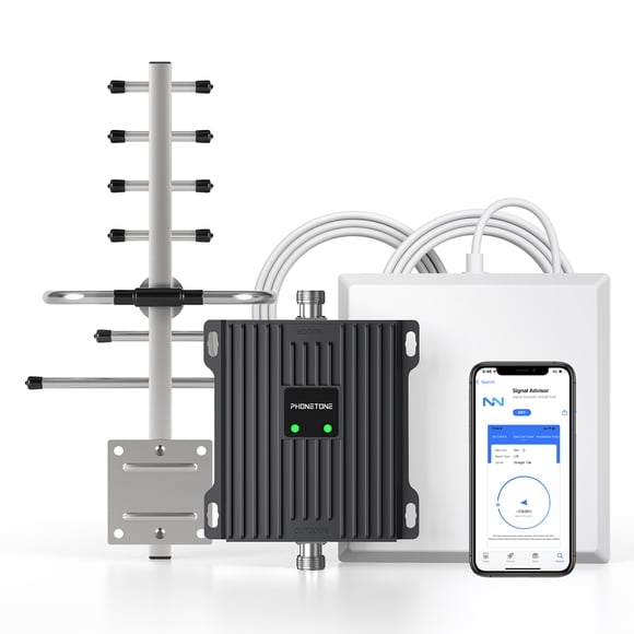 Phonetone Cell Phone Booster for Home, Boost 4G LTE Signal up to 4500 Sq Ft, w/High Gain Directional Antennas, 65dB, Band 4/5, ISED Approved