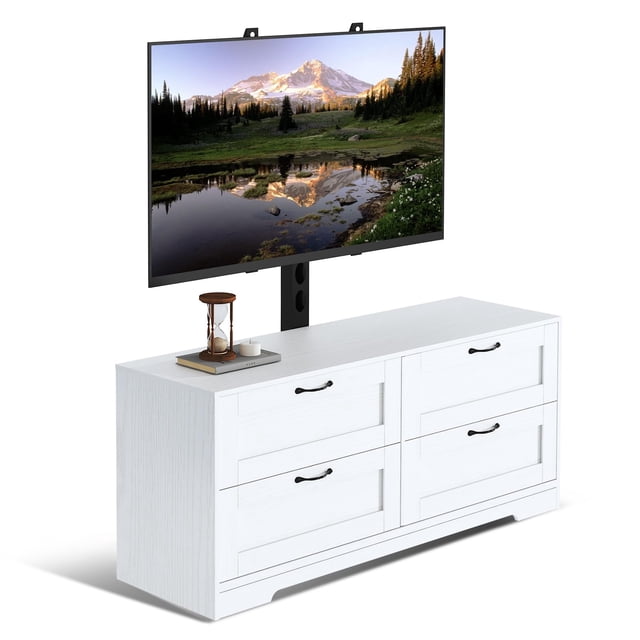EDTara Console Multimédia avec 4 Tiroirs, Meuble Télé avec Support à Hauteur Réglable pour Téléviseurs de 32–80 Pouces