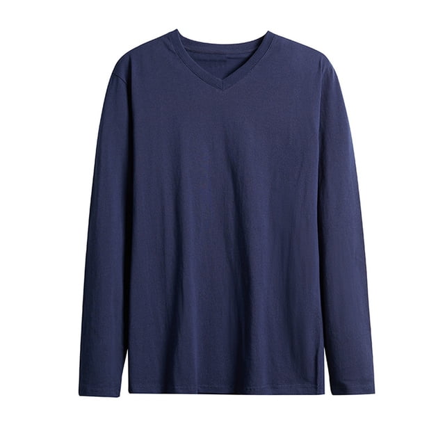 Tqyyweavej Men's Long Sleeve T Shirts Casual Relaxed Fit V Neck Pullover Lightweight Solid Plus Size Basic Shirt Tops M-4XL