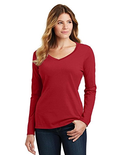 Port 1135891 Ladies Long Sleeve Fan Favorite V-Neck Tee, Team Cardinal - Extra Small