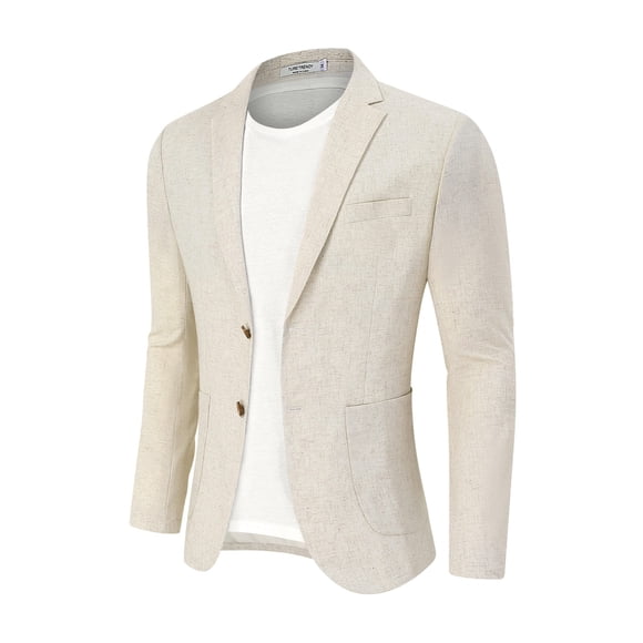 Men's Casual Blazer Linen Sport Coat Two Button Lightweight Jackets Business Daily Suit Black S