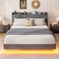 thumbnail image 2 of Towallmark Modern Queen Floating Bed Frame with LED Lights & Storage Headboard – Smart Platform Bed with Charging Station, queen, grey, 2 of 8