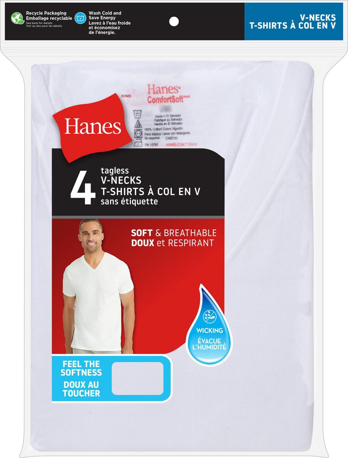 T-shirts Col V Sans Etiquette pour Hommes Hanes - ComfortSoft