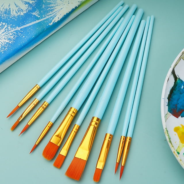 Musbetu 10Pcs Artist Paint Brushes with Long Handle Soft Bristles Strong Absorbency Watercolor Round Pointed Multifunction Artists Paint Brush Set