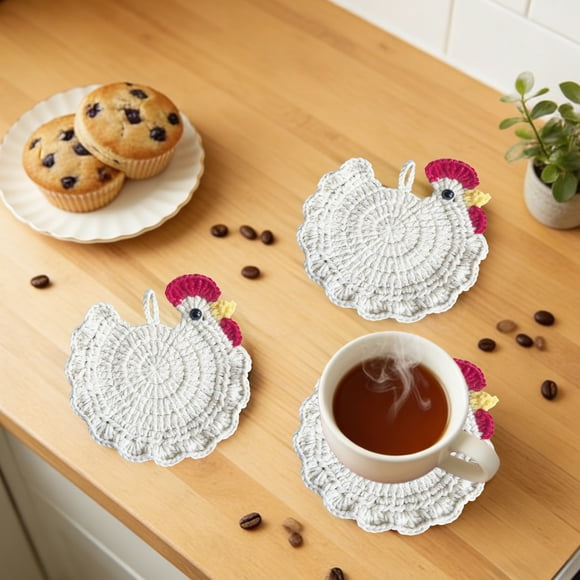 CaiYueKe Handmade Crochet Coaster for Drinks, Absorbent Cotton Coasters for Coffee Tea Cups, Decorative Kitchen Table Mats, Washable Reusable Coaster Gifts for Home Dining Party Picnic
