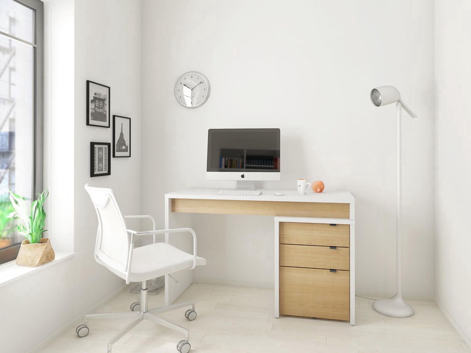 Ensemble de bureau 3 pièces Chrono, Érable Naturel et Blanc