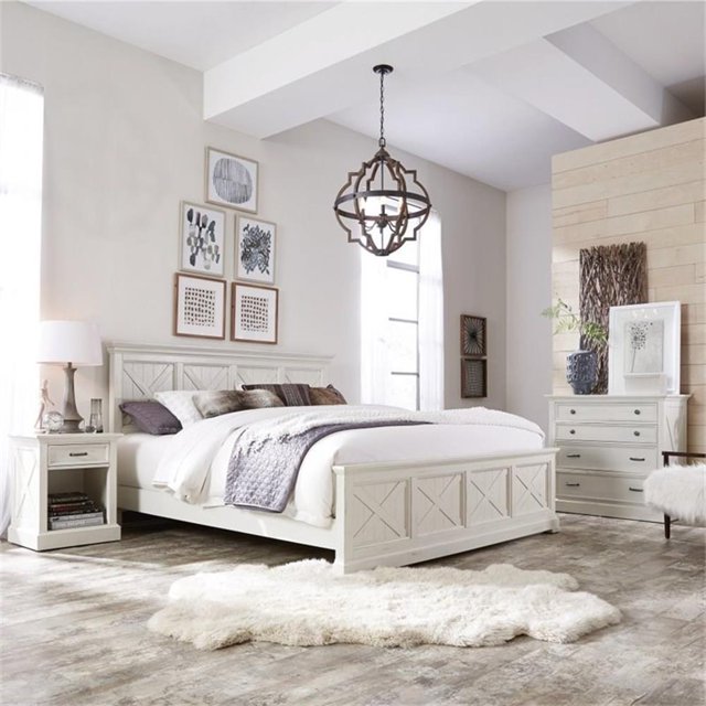 Pemberly Row Farmhouse King Bed and Night Stand and Chest