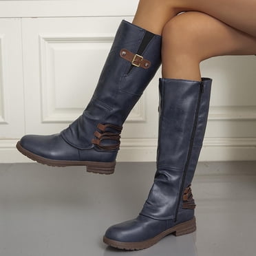LSLJS Women Fashion Shoes Retro Western Boots Casual Warm Low Heels Mid-calf Boots, Flat Boots for Women, Womens Boots
