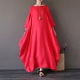 thumbnail image 2 of Robes Amples pour Femmes Grande Taille Manches Mi-Longues Col Rond Longueur Cheville Mode Automne Décontracté Plage Fête Robe Blanche TG, 2 of 6