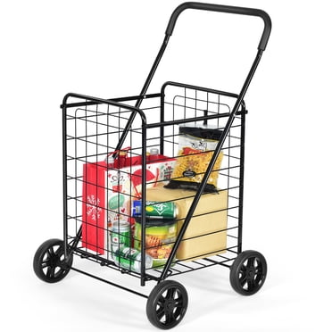 Gymax Chariot Utilitaire Pliant Portable pour Épicerie, Lessive, Voyage Noir