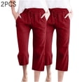 thumbnail image 4 of Simua Pantalon Capri L pour Femmes Été Ample à Jambe Grand avec Poches 2 Pcs, 4 of 6