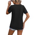 thumbnail image 3 of Avamo Ladies Tops Asymmetrical Hem Blouse Crew Neck T Shirt Soft Tee Work Tunic Black S, 3 of 4