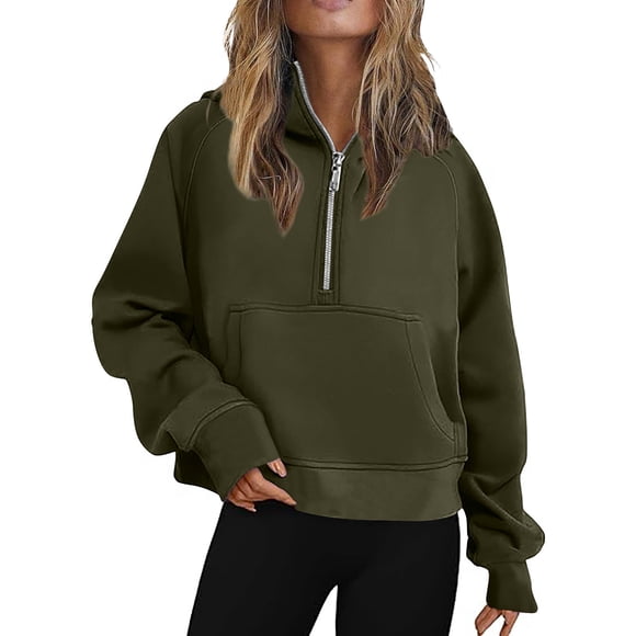 Women Half Zip Cropped Hoodies Fleece Quarter Zip Up Pullover Sweatshirts Winter Clothes 2023 Outfits Sweater Coat