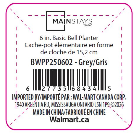 Mainstays Basic Bell Planter 8 inch Grey, Classic Design with Attached Tray Durable Weather Resistant  Matte Finish