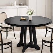 Round Dining Table for 4-6 People, 47 Inches Dining Room Table with Wooden Pedestal Base, Brown Dinner Tables, Circle Kitchen Tables for Dining Room, Kitchen, Living Room(Table Only)