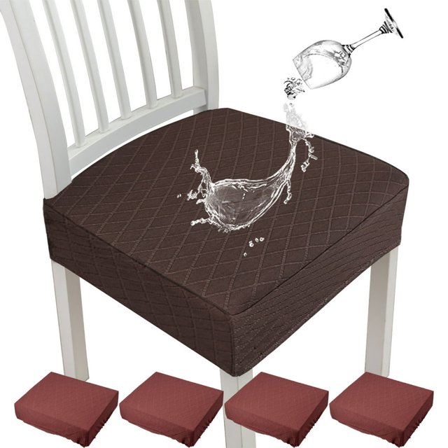 4Pcs Waterproof Chair Seat Cover Seat Slipcover Stretch Jacquard Chair Seat Cushion Protector Cover Removable Wedding Banquet Square Chair Cover for Chair Home Kitchen