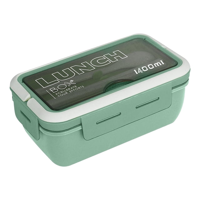 Renjiang Lunch Box Containers Green Lunch Boxplastic Lunch Box Preservation Box Microwave Heating Sealed Insulation Lunch Box with Tableware 1400ml Lunch Box for Men Hard Shell