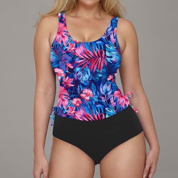 FcBaudy Womens Swimsuits Two Piece Swimsuit for Women Bathing Suit for Women Womens Solid Swimsuits Drawstring On Both Sides Bathing Suits V Neck Blackless Swimwear Women Swimsuit