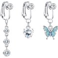 thumbnail image 1 of LAICAIW 3 PCS Fake Belly Ring For Women Fake Belly Piercing Dangle Clip On Belly Button Rings CZ Snake Butterfly Faux Belly Button Piercing Stainless Steel Fake Navel Rings Non Pierced, 1 of 7