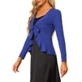 thumbnail image 4 of INSPIRE CHIC Women's Dressy Cardigan Sweaters Tie Front Draped Ruffle Knit Cardigans L Royal Blue, 4 of 6