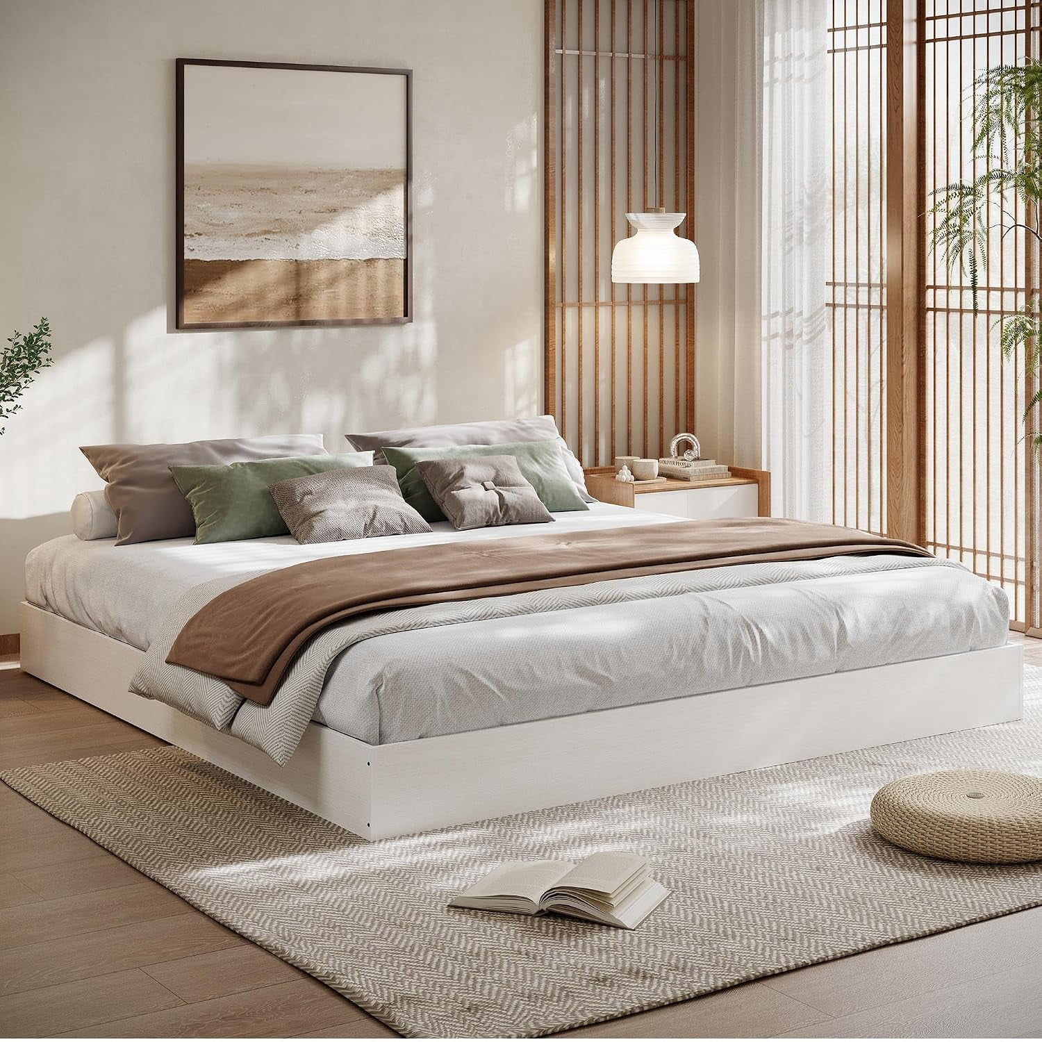 Healthy Design Frame King Size Platform Bed Frame, Wooden Bed Frame No Headboard, Minimalist ...